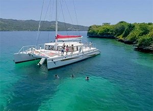 Catamaran sailing Tour in Samana Bay Dominican Republic.